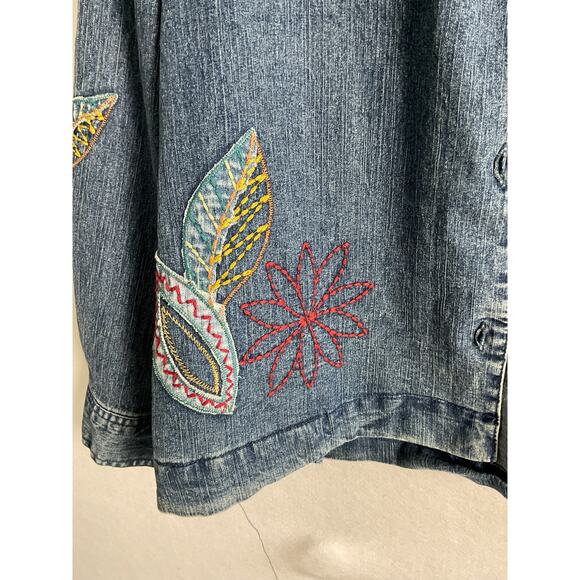 Alfred Dunner Petite Embroidered Floral Denim Jacket 12P Dark Wash - Picture 6 of 11